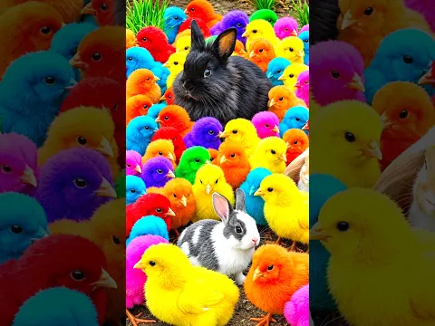 Ayam lucu, Ayam warna warni, Ayam Rainbow, bebek lucu, kelinci lucu, kura kura