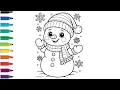 Cute Snowman Winter Coloring Page for Kids Easy Snow Drawing