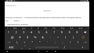 JavaScript CSV File Editing on Cellphone or Tablet - Revise Table Cell Row Column Content