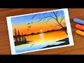 Download Lagu Simple Oil pastel Sunset Landscape Painting for beginners | Oil Pastel Drawing