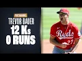 Reds Trevor Bauer RACKS UP 12 Ks over 7 2 scoreless innings vs Braves