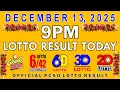 Lagu 9pm Lotto Result Today PCSO December 13 2025