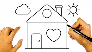 كيف ترسم منزل سهل وجميل بطريقة سهلة وبسيطة جدا خطوة بخطوة رسم سهل تعليم الرسم للمبتدئين 