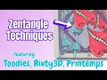 Zentangle Techniques Exploring Toodles Rixty3D Printemps with Borders and Shading