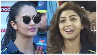 gorgeous pranitha subhash u0026 shubra aiyappa cheering for karnataka bulldozers in celebrity cricket