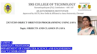 Basics of Objects and Class in JAVA OOPS Using JAVA SNS Institutions