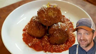Crispy Fried Arancini (Italian Rice Balls) with Marinara Sauce