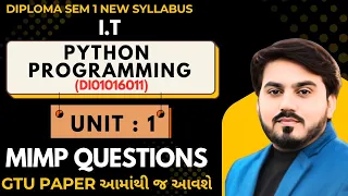 PYTHON PROGRAMMING UNIT 1 MIMP FOR GTU EXAM DIPLOMA SEM 1 I T MIMP FOR GTU EXAM NEW SYLLABUS