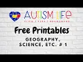 Autism Life FREE Printables Geography Science Etc