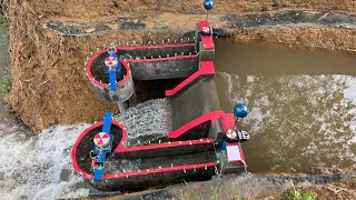 Construct a mini-hydroelectric system on a small stream with two powerful turbines.