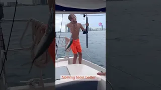 First deep sea fish! #sailing #sailingfamily #livingonaboat #fishing #deepseafishing #fishon