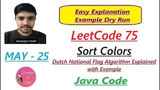 Sort Colors Leetcode 75 Dutch National Flag Algorithm Java Code Developer Coder