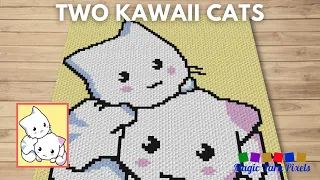 FREE GRAPH Two Kawaii Cats C2C Tapestry Crochet Pattern Magic Yarn Pixels