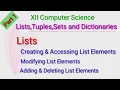 XII Computer Science Lists Tuples Sets Dictionary Chapter 9 Part 1 Shyni Pradeep