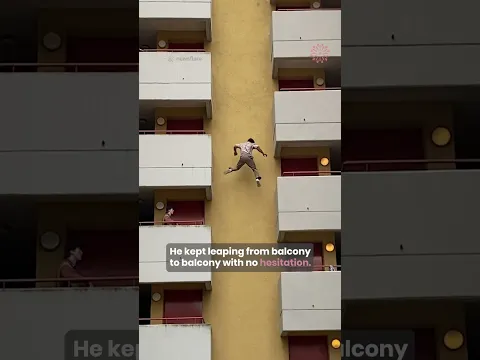 Real-Life Spider-Man Leaps Down Apartment Balconies! 😱🕷️ #shorts #parkour #insane
