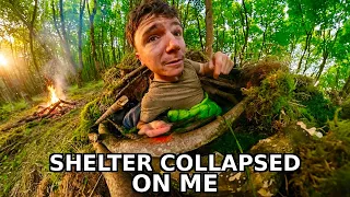 My Shelter Collapsed On Me - Solo Bushcraft Overnight Gone Wrong
