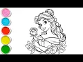 Cute Princess Belle Drawing for kids Painting Coloring for kids Toddlers Let s Draw Together