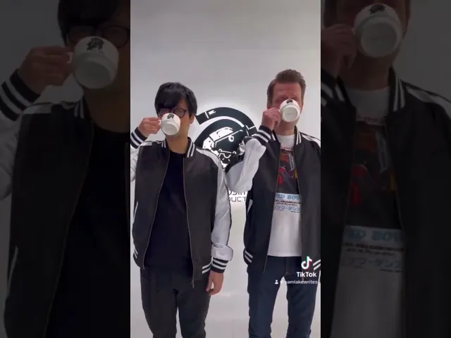 Sam Lake and Kojima drinking coffee together