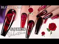 Red and Black Blood Rose Gothic GRUNGE valentines Acrylic Nails Coffin Shape Glitter planet