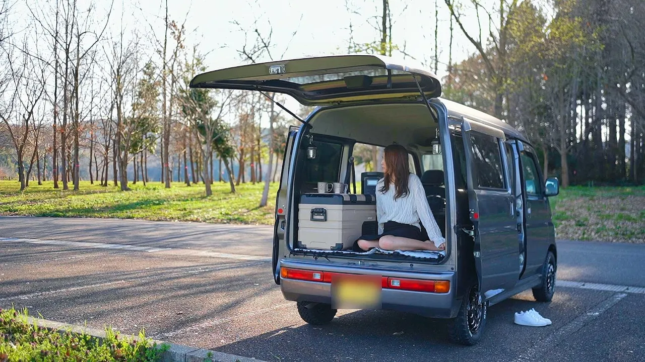 ラーメン食べて車中ピクニックする夫婦の休日|軽バン車中泊 快適化|EcoFlow DELTA2