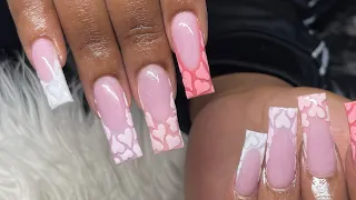 Watch Me Work: Recreated French Hearts Full Set | Acrylic Nails Art Tutorial