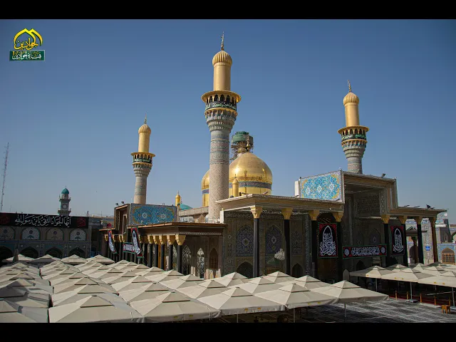 خدام الرضا ... برايته السامية ... يتشرفون بخدمة زوار الجوادين ... في عزاء عزيز شمس الشموس