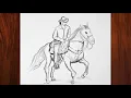 How to draw Man riding a Horse How To Draw A Horse and Rider Bareback Easy Horse Drawing