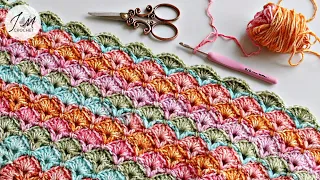 HOW TO CROCHET Shells Stitch Tutorial EASY Shells of One-Color straight Blanket