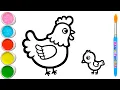 Download Lagu Tekenen, schilderen en kleuren van een kip, een kuiken en een haan voor kinderen 🐔🐤🐓 #408 MP3