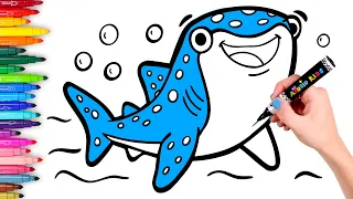 Dibuja y Colorea un TIBURÓN BALLENA 🐋🌊 ¡El pez más grande del mundo! 😱
