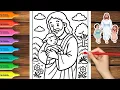 Jesus with Sheep Coloring Page Christian Coloring Book for Kids Learn Colors