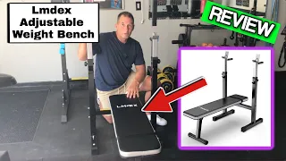 Lmdex Adjustable Weight Bench Press with Barbell Rack Folding Multi Function Dip Station for Full