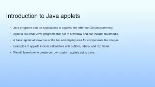 Introduction to Java applets Lecture 05 Java Applet Programming