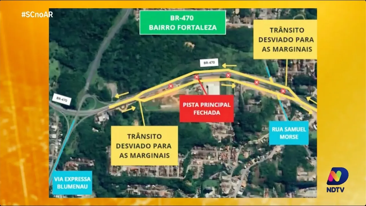 Trânsito é interditado para obras na BR-470, em Blumenau
