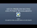 GE3151 Problem Solving and Python Programming Unit-I Examples for Algorithms and Flowcharts - Part1