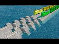 Colorful Train Vs Broken wave Rail Track Crossing Deepwater in BeamNG.drive
