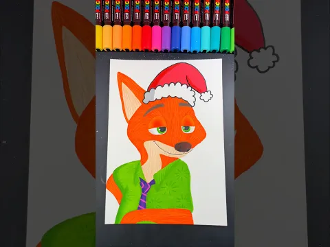 Drawing Nick Wilde from Zootopia 2 with a Christmas Hat ✍️ Merry Christmas! #shorts #christmas #art