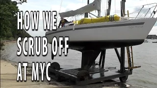 HAULING OUT AND SCRUBBING OFF. How we clean the bottom paint / antifouling on our yacht