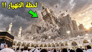 لحظة انهيار برج الساعة امام الحرم المكي الأن في السعودية