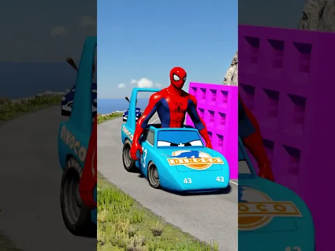 Funny Cars Going Through Giant Spike Bollard Crash in BeamNG.drive