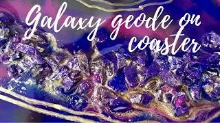 Resin Galaxy Geode on a wooden Coaster | Another Resin Galaxy