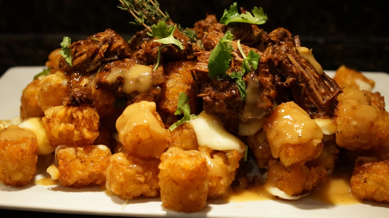 Tater Tots Poutine with Beef Bourguignon and gravy