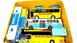 箱に整列したバスのミニカーをチェックして坂道をサウンド鳴らしてどんどん走る！