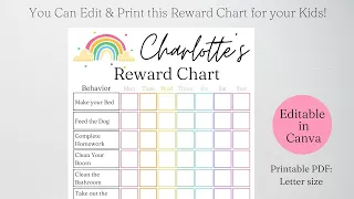 Reward Chart for Kids Canva Template Daily Chore Chart Editable and Printable Template Toddler