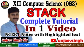 Class 12 Stack using Python Complete Stack Tutorial 1 CS 083 Computer Science 083 CBSE