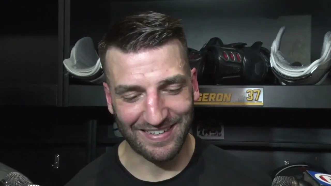 Patrice Bergeron PRACTICES, Eyes Game 5 Return for Bruins | Bruins Interview