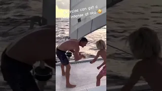 Boxing on the bow with sails out and the sun setting anyone? #sailingfamily #exercise #sailing #fun