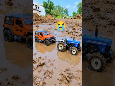 Mahindra Thar Stuck in Deep Mud Pulling Out New Holland Tractor ? kids video | CS Toy