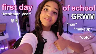 FIRST DAY OF FRESHMAN YEAR GRWM hair makeup mini school haul ootd