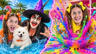 MILENINHA BRINCA na PISCINA 💦 e a BRUXA faz a MAIOR TROLLAGEM! + DESAFIO das SLIMES com as AMIGAS🌈